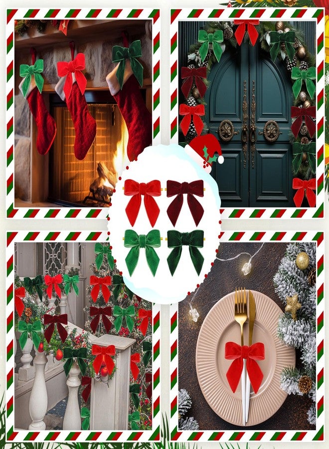 Daifunli 48 Pcs Christmas Velvet Bows 3.15" Rustic Wreath Gift Bows for Tree Pre Tied Bows Premade Gift Bows Velvet Ornament for Wreath Christmas Tree Gift Wrapping Winter Wedding(Red and Green) - Image 5